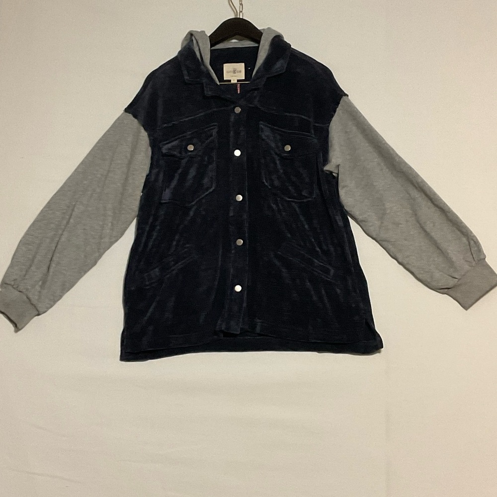 Umgee Dark Blue Corduroy Jacket with hood NWT Size Small oversized fit